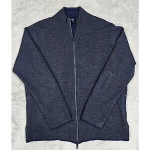 Benson 100% Wool Cardigan Sweater Navy Rib Knit Full Zip Preppy Sz XL